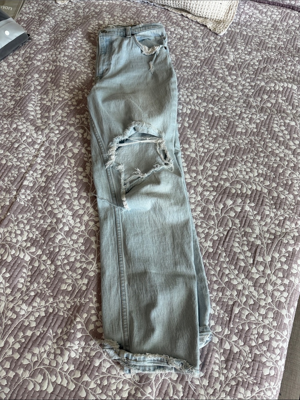 Abercrombie & Fitch Light Blue Ripped Straight Jeans